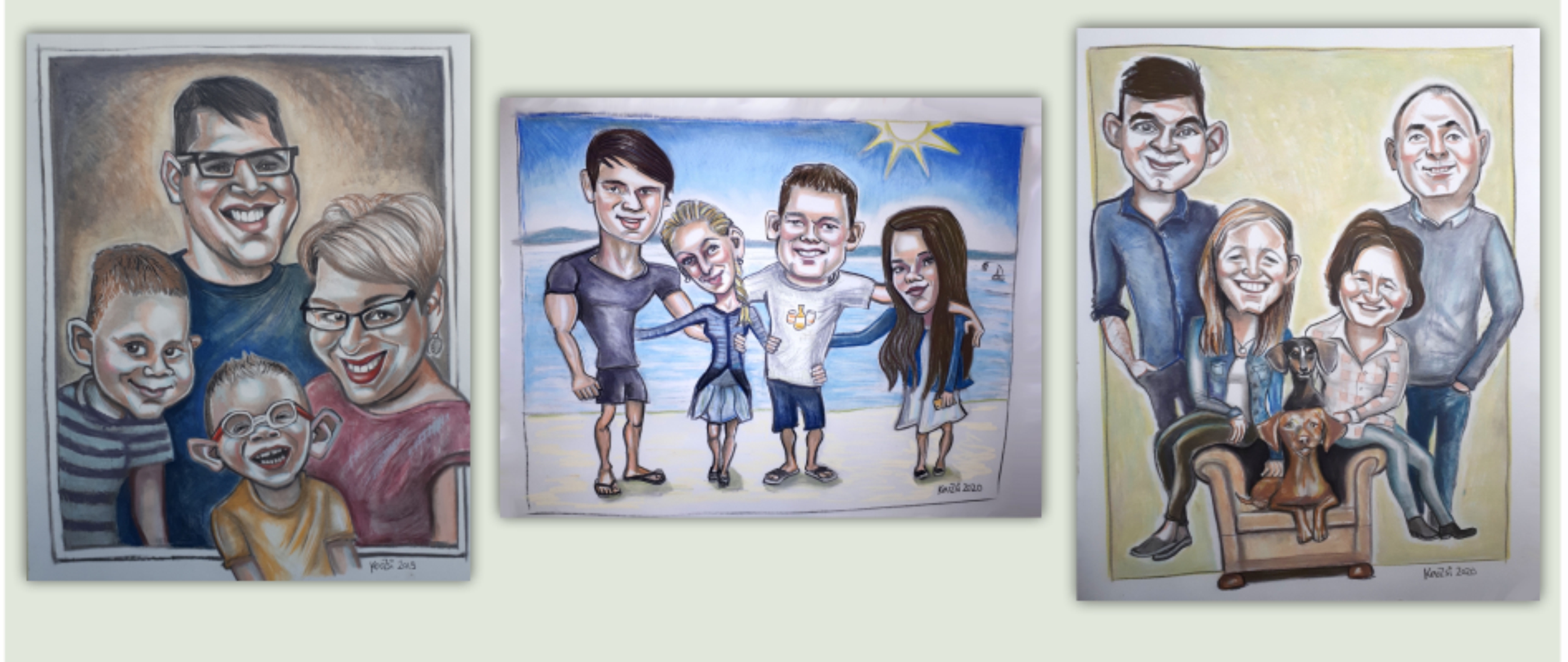 színes családi karikatúra